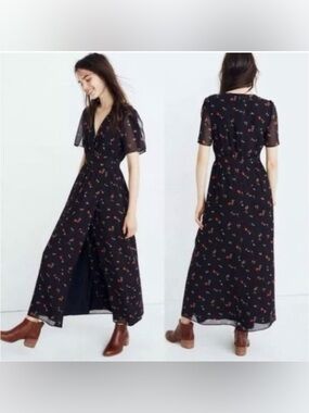 Madewell: Black Floral V-Neck Maxi Dress